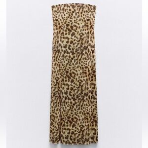 ZARA Strapless Printed Tulle Dress in Leopard
